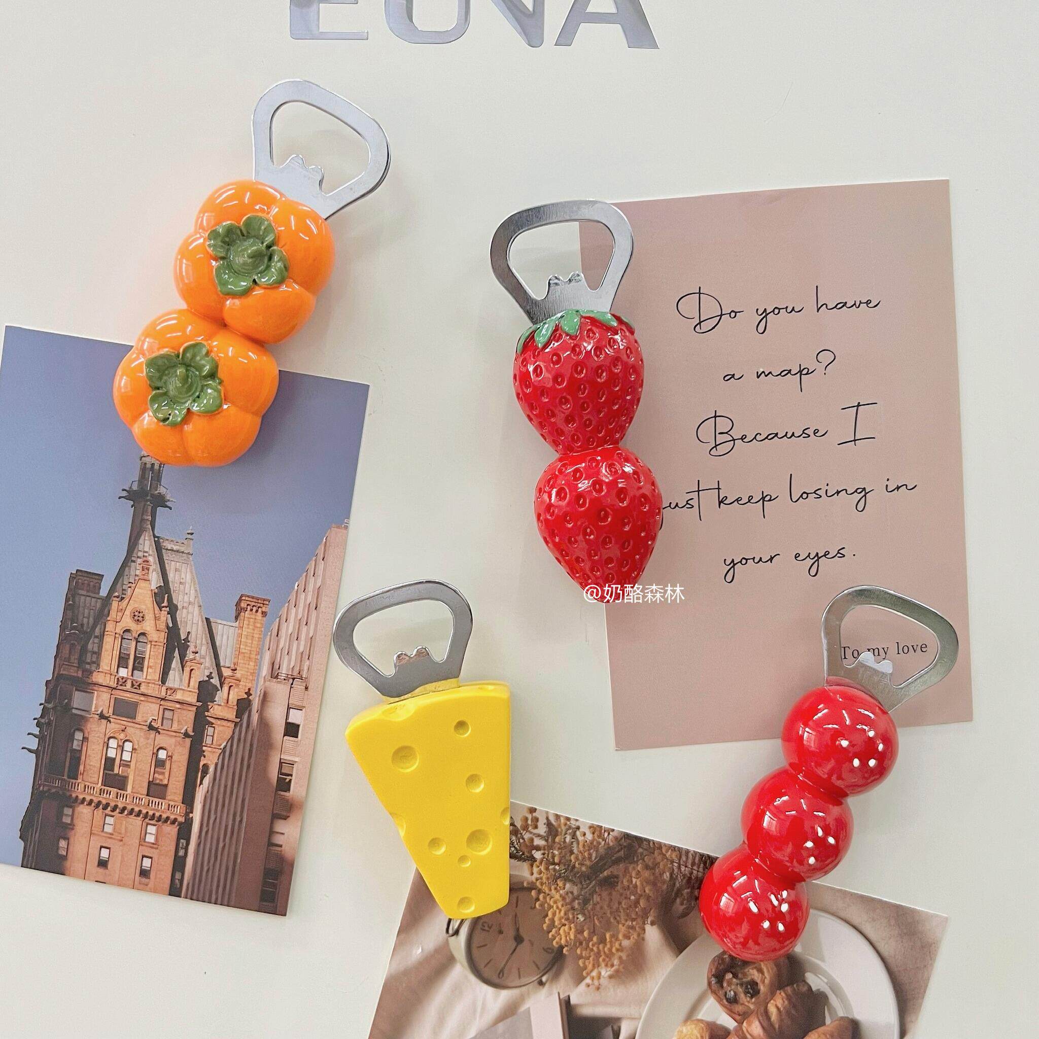 冰箱贴创意开瓶器草莓奶酪柿子糖葫芦磁吸冰箱装饰 可爱瓶盖起子