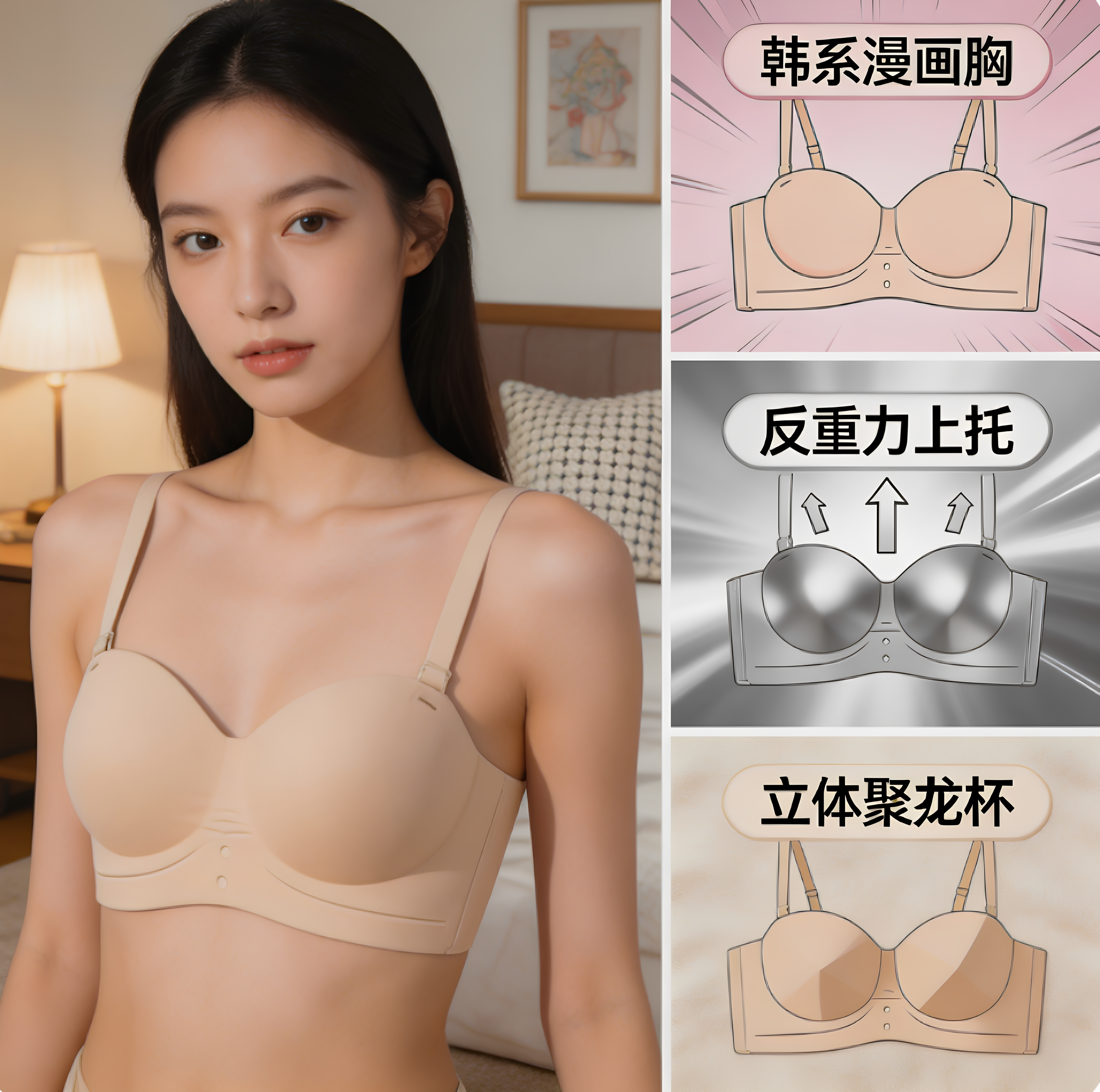 收副乳无钢圈维多利亚半杯内衣女文胸