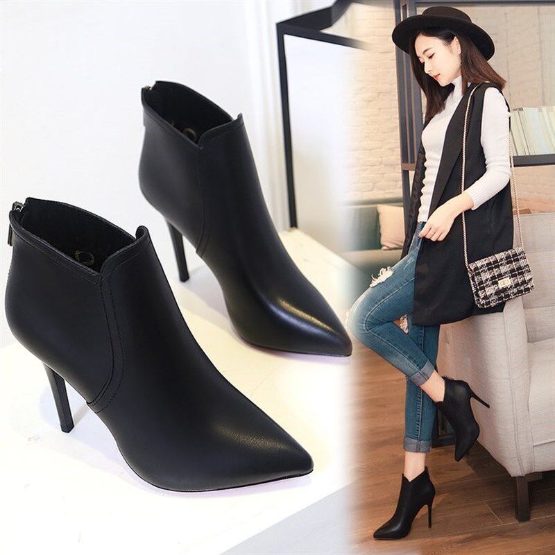 速发短靴春秋202新靴冬季鞋子高子尖头款跟及踝靴细跟马丁靴裸靴