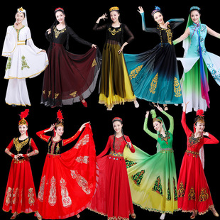 速发维吾族舞蹈习出服维新裙子舞蹈服成人服装 大摆裙族疆艺考练演