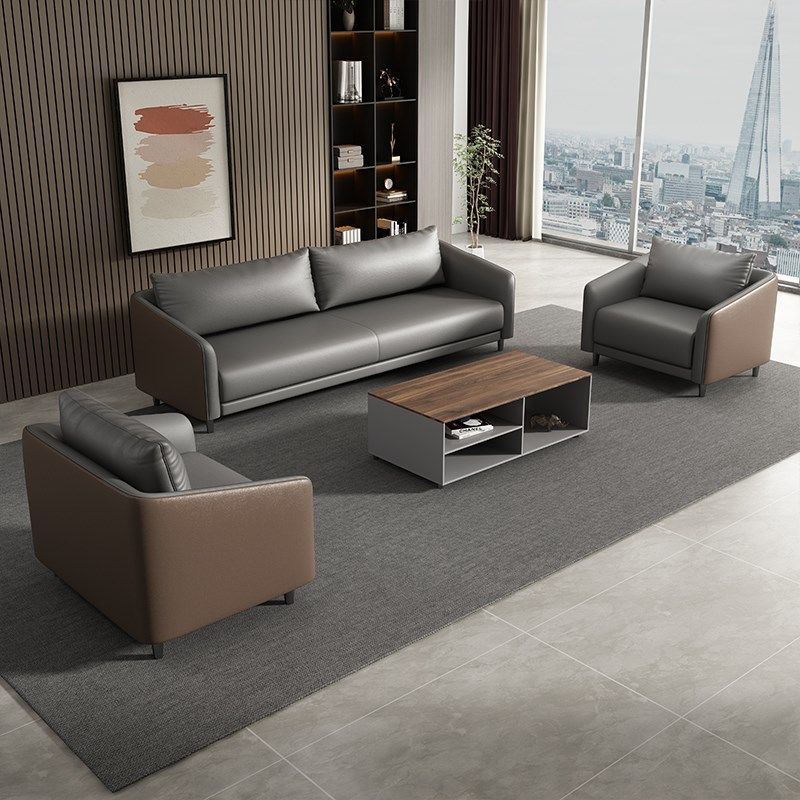 速发时尚商务办公沙发约简接待会客办公室内组谈茶几洽合西皮午休