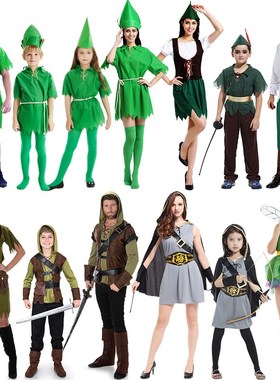 速发圣节儿童服装绿色精灵衣P罗宾 舞台演出服服eter汉Pa潘