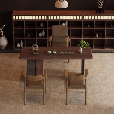 新中式实木c茶台高端家用老板办公桌椅组合烧水一体功夫泡茶桌一