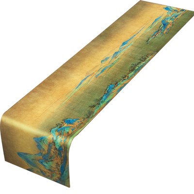 中式千里江山风景图桌旗茶座桌z布桌垫电视柜枱布卧室床旗床尾布