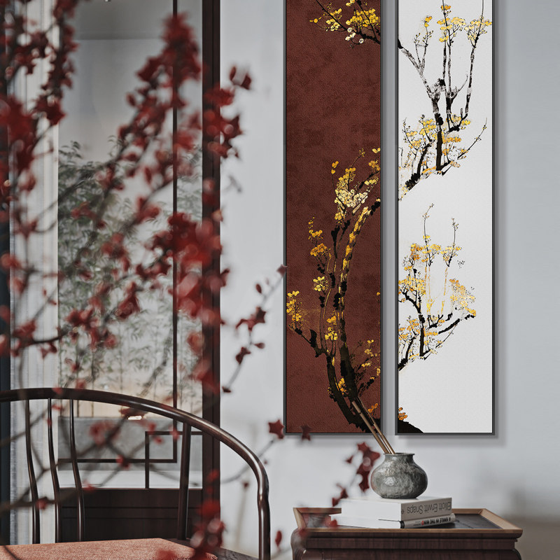 入户玄关装饰画新中式双联竖版长B条浮雕立体挂画走廊过道背景壁,家居饰品,现代装饰画,淘宝优惠券,粉丝福利购,淘宝优惠卷