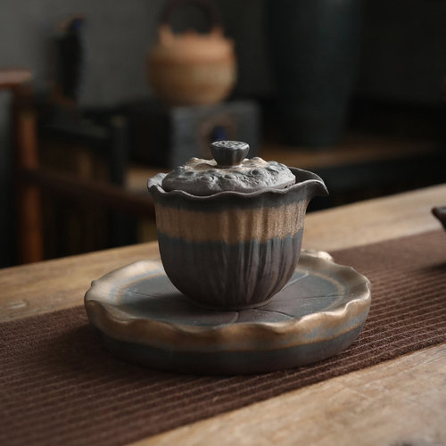 粗陶鎏金壶承小号茶台手工干泡茶盘养壶垫子复古R壶托家用储水茶