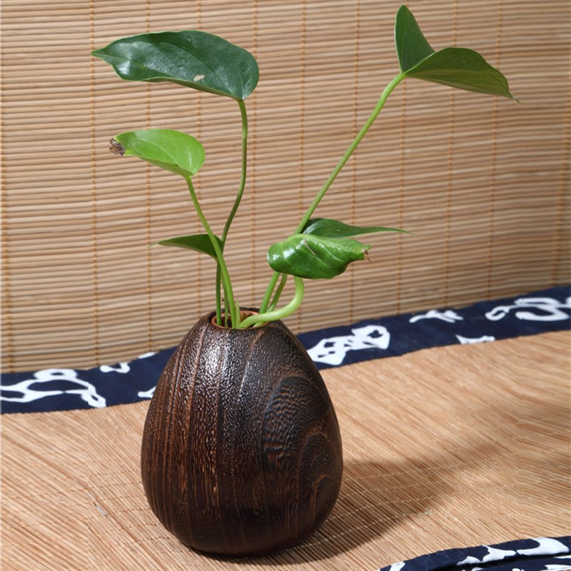 实木迷你日式h小花瓶客厅摆件木质花器工艺品干花插花禅意创意装