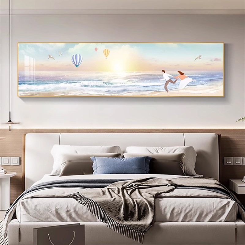 现代简约卧室装饰画情侣海景主卧床头挂H画北欧客厅房间背景墙壁