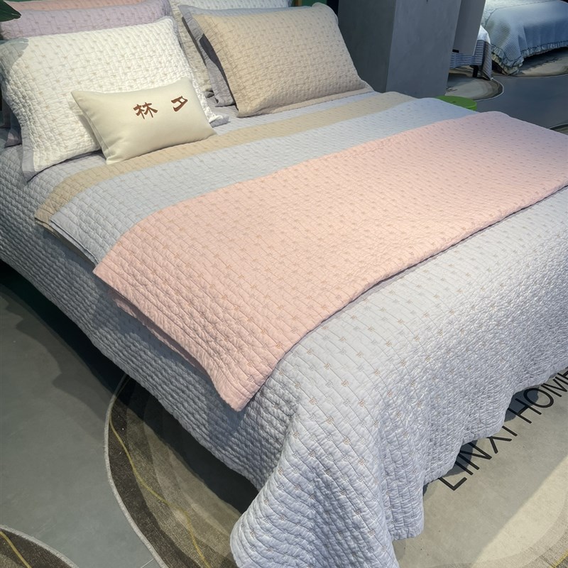 林夕全棉绗缝床盖三件套可C铺可盖定制绗缝填充棉花