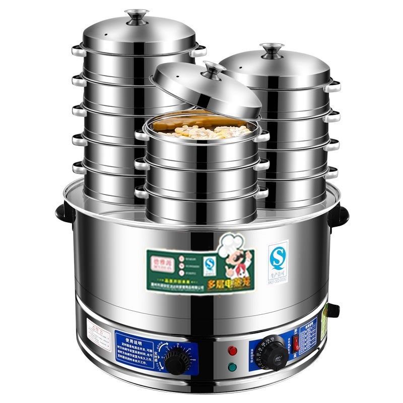 特厚商用电热多j用蒸包炉麻辣烫关东煮面条汤熬骨头木桶蒸饭蒸馒
