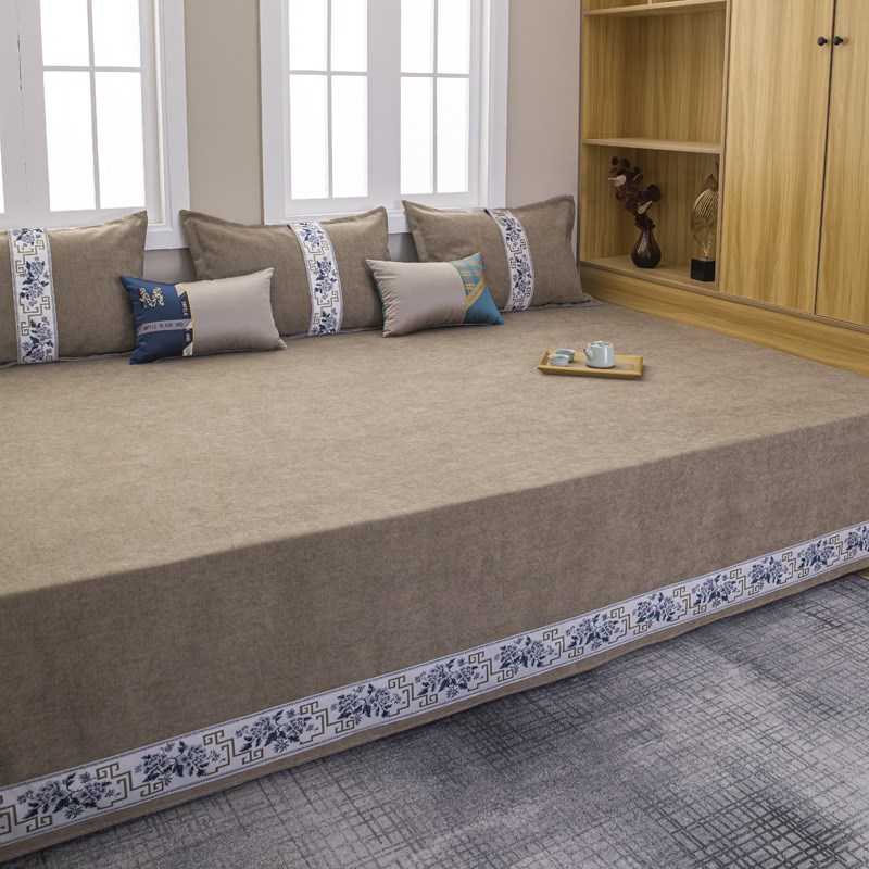 纯色大炕床单雪尼l尔榻榻米专用的床盖防滑炕盖毯四季通用定制农