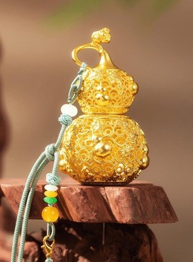 纯铜花生葫芦汽车内饰挂件高档中式车载挂装饰配件金Y色可打开葫