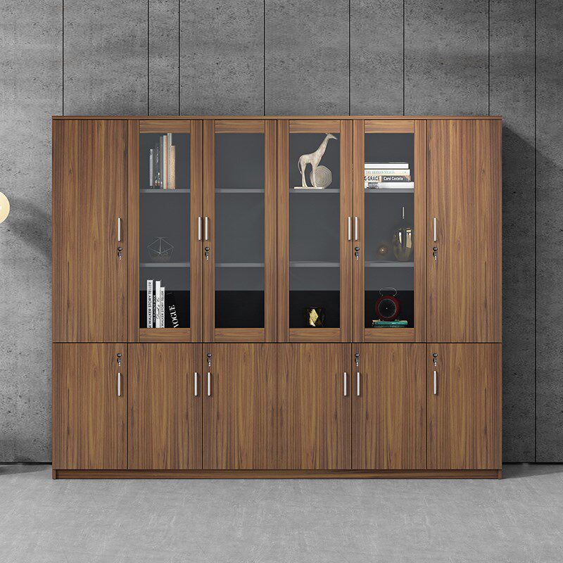 办公室三门文件柜l木质带锁书柜板式背景柜玻璃储物柜档案柜资料