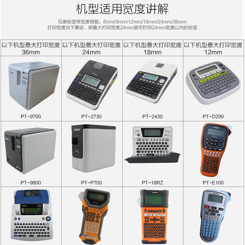 兄弟标签机色带6mm 国m产pt-e100b打印贴纸TZe-211白底黑字TZS-61