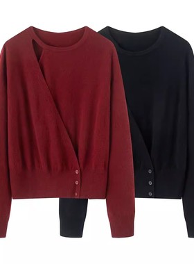 艾诺丝国内代购2025冬季新款圆领长袖绵羊毛针织衫毛衣女W267115