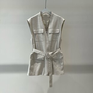 无袖 V领中长款 马甲外套女BR152123 2026年春夏新款 艾诺丝国内代购