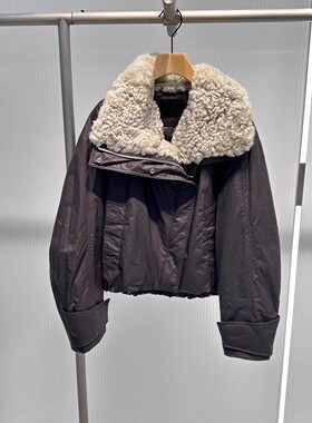 艾诺丝国内代购2025冬新款翻领大毛领短款长袖羽绒服外套AR004163