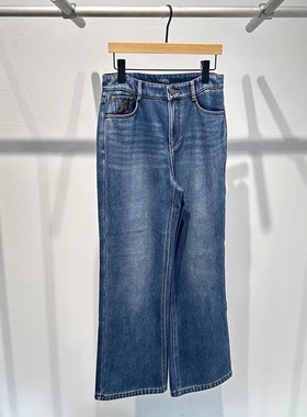 艾诺丝国内代购2025年冬装新款高腰直筒加绒加厚牛仔裤女AR324024