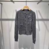 开衫 艾诺丝国内代购 女184113 时尚 亮片钉珠羊毛针织衫 2025冬季 新款