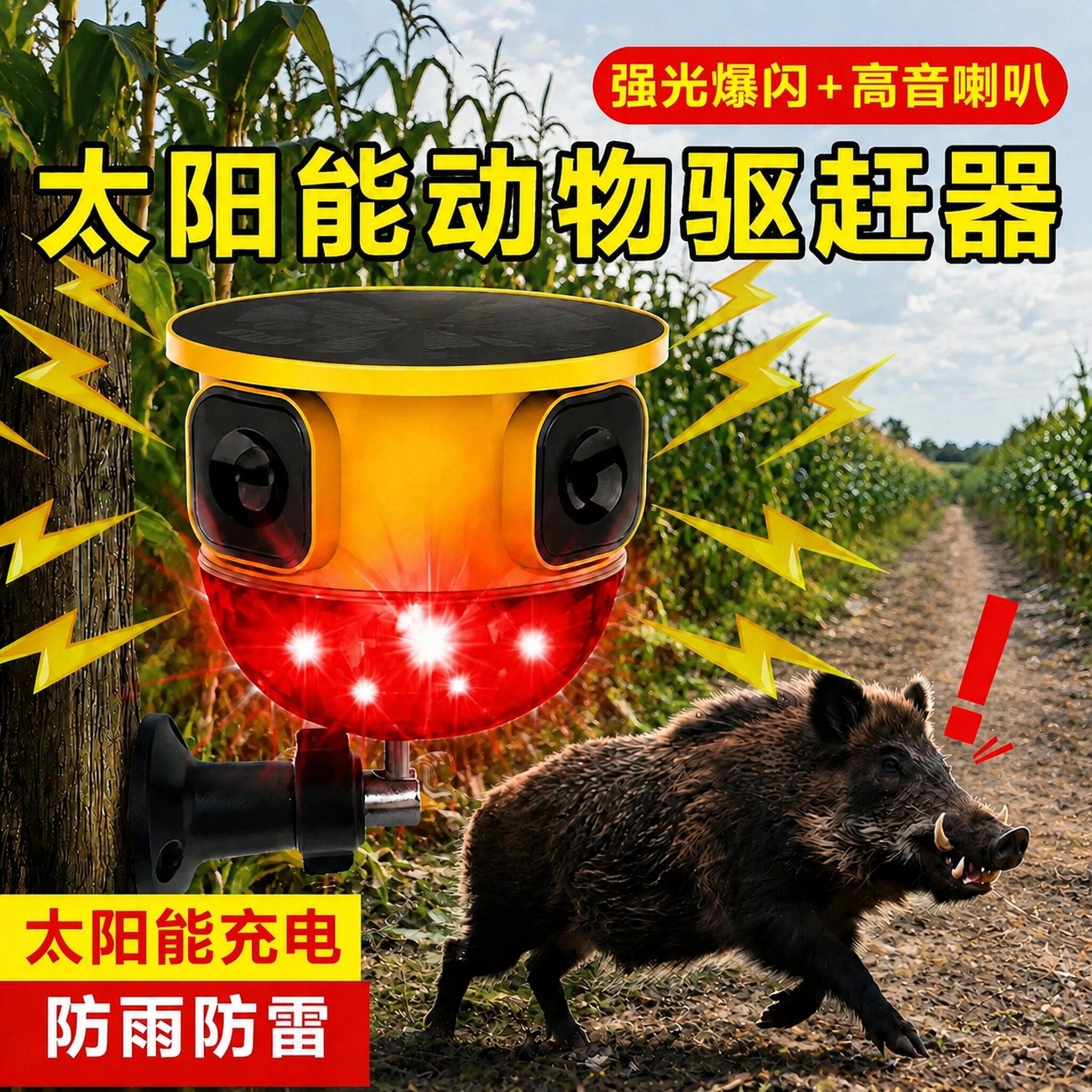 驱赶野兽吓猪神器太阳能驱鸟器庄稼地狗叫声报警器户外爆闪感应灯