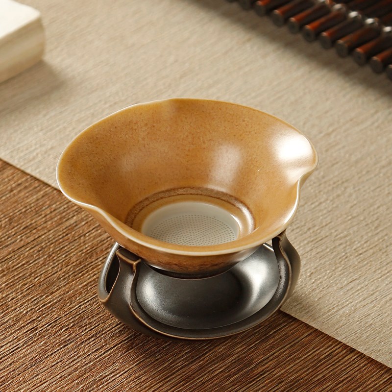 素黄烧荷叶茶滤茶漏一体陶瓷滤网泡茶过滤器隔茶叶漏斗功夫茶具