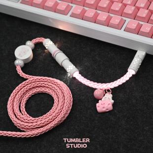 Tumbler studio粉萌兔主题单晶铜航插线发光航插线磁轴键盘线