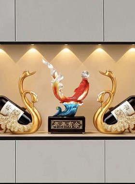 新年客厅酒柜招财装饰品摆件新中式家居玄关电视柜年年有余工艺品