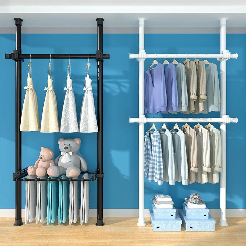 38顶天立地卧室落地衣架置衣架衣帽间金属衣柜阳台晾衣免打孔伸缩