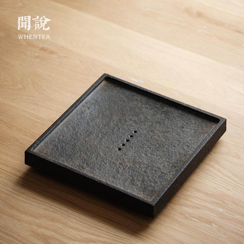 闻说|日式复古简约茶盘 火烤做旧天然乌金石 家用正方形干泡茶台