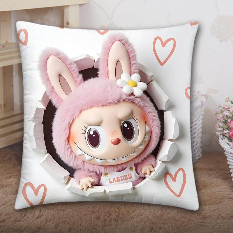 diy定制拉布布潮玩大嘴娃娃方抱枕labubu办公腰垫沙发枕靠背周边
