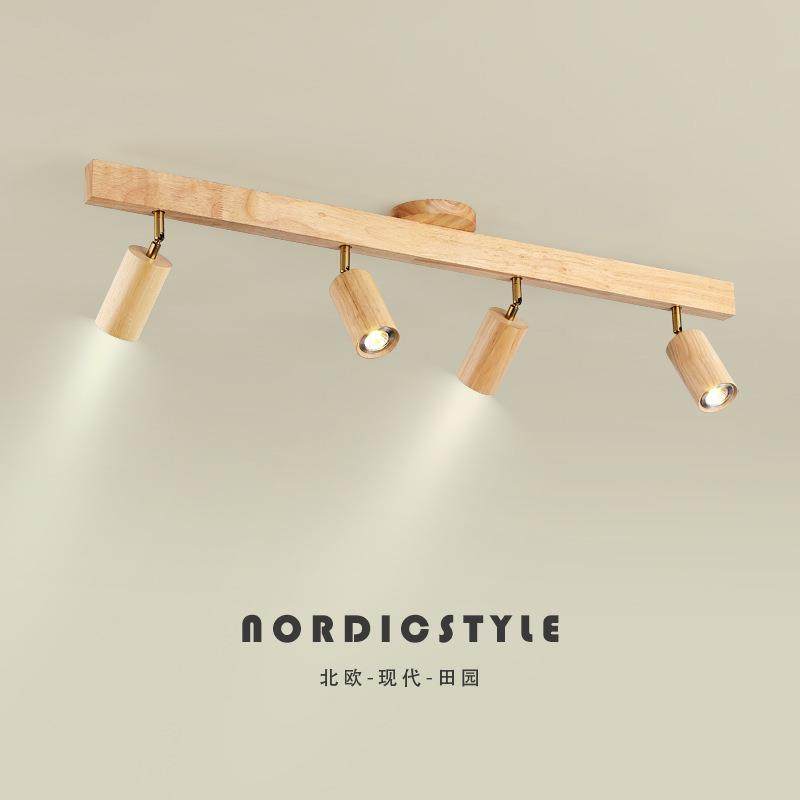 全光谱原木风射灯北欧明装无主灯日式实木客厅卧室过道背景墙灯具