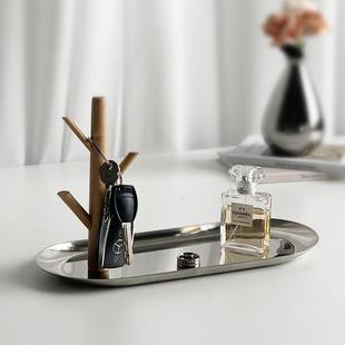 北欧创意玄关钥匙挂架置物架桌面杂物收纳盒不锈钢金属置物铁托盘