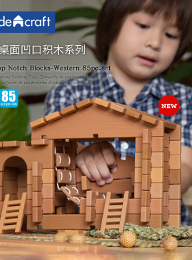guidecraft桌面建构户外自然游戏凹口立体拼插西方建筑文化积木3y