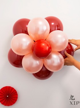 速发结婚气球婚房装饰红色圆生乳胶订婚形日置对场景布派喜庆用品
