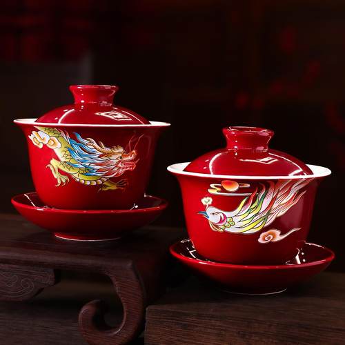 速发敬茶杯结婚套装一对筷碗喜杯子婚礼红色改口品具敬酒陪嫁用茶