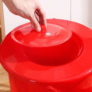 速发红色坐便桶带盖塑料提厚桶水加手尿桶痰盂婚庆双盖子结婚家熊