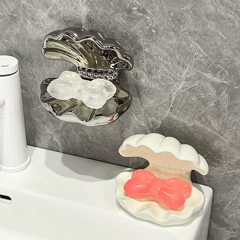 速发创置贝壳肥皂盒免打孔壁挂上家用高档陶瓷香皂盒沥水墙式意物