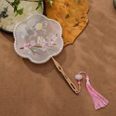 儿童汉服扇子团扇女童走秀拍摄长柄扇舞蹈绣花古风宫扇六一活动扇