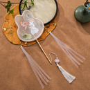 儿童汉服扇子团扇女童走秀拍摄长柄扇跳舞蹈长流苏刺绣花古风宫扇