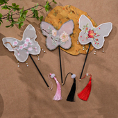 古风蝴蝶扇子中国风长柄牡丹桃花刺绣团扇汉服舞蹈拍照绣花扇子