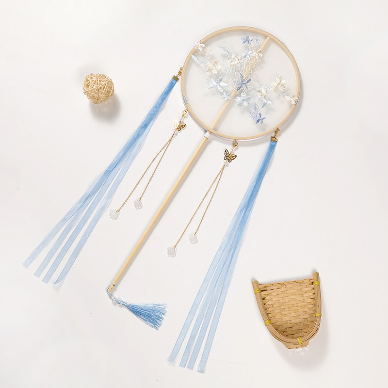 종려 팬 어린이 팬 패션쇼 HANFU 걸그룹 팬 궁전 팬 작은 자수 고대 스타일 긴 손잡이 댄스 팬 스 트리머 라운드 팬