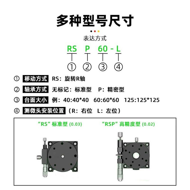 R轴动旋转平台360角手分度盘光学滑台精密位台RSP60度移/90/125-L