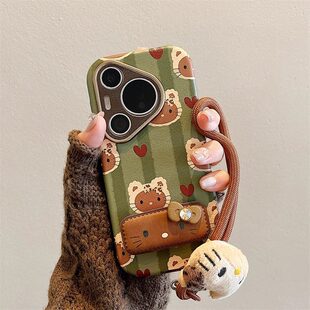 卡通猫咪适用华为pura70Pro手机壳新款可爱女款外壳pura70Pro+十支架带挂绳高级感mate70pro防摔mate70保护套