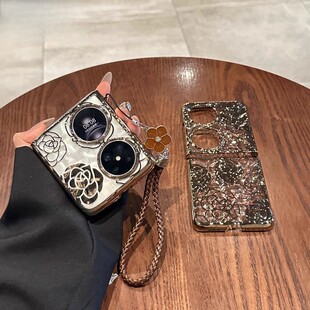 适用华为pocket2手机保护壳透明玫瑰花新款p50pocket摺叠屏宝盒pockets超薄高级感小众山茶花时尚全包防摔保