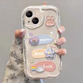 适用苹果17promax手机壳16pro镜头全包防摔iPhone15卡通女14透明彩绘13兔子11链条x奶油软边15promax保护套16