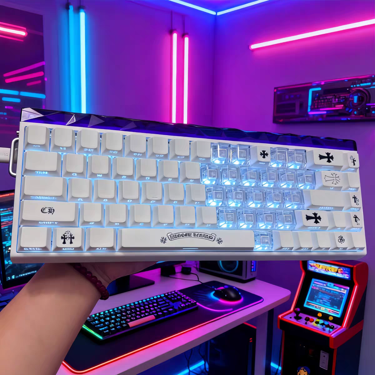 克罗心2.0键帽侧刻透光高颜值白色透明适配迈从狼蛛前行者等键盘