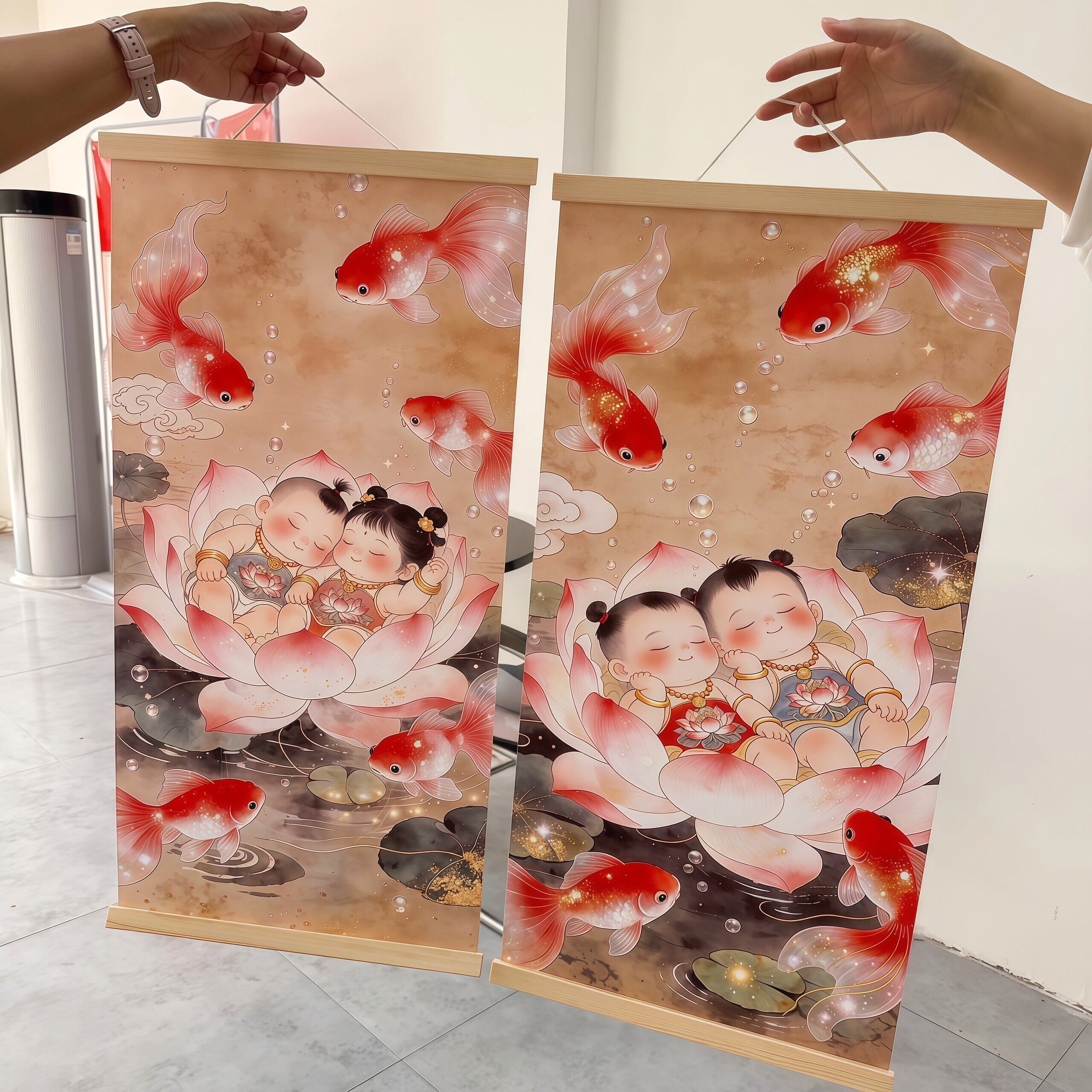 送子宝宝贴画客厅挂画新中式锦鲤装饰画送好朋友礼物国风室内布置