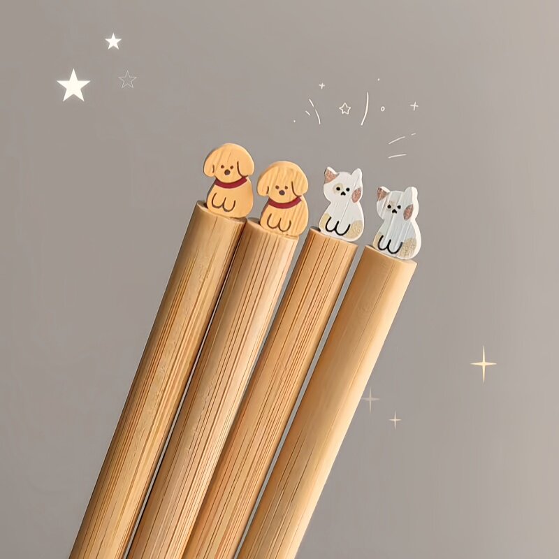 可爱萌趣筷子创意卡通动物立体竹制家用筷子高颜值猫咪小狗分餐筷