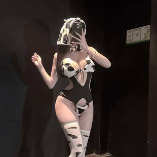 情趣味内衣性感奶牛装可爱纯欲cos豹纹连体衣床上大尺度诱惑qqny