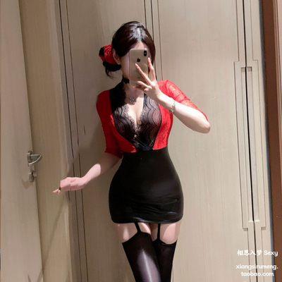 2025新款性感蕾丝拼接秘书制服纯欲空姐紧身包臀裙诱惑装qqny睡衣